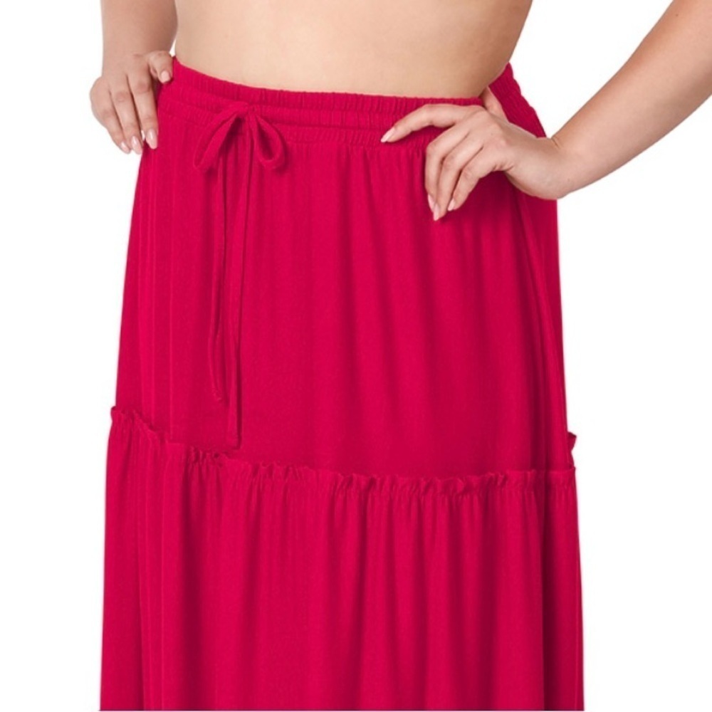 New!PLUS SIZE TIERED RUFFLE RAW HEM MAXI SKIRT SIZE 1X 2X 3X - Picture 2 of 4